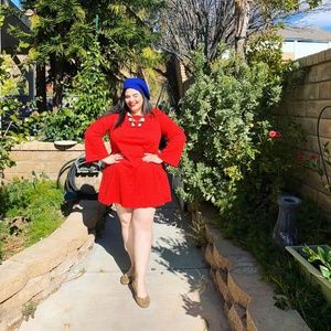 Chelsea and Theodore Red Lace Bell Sleeved Dress Size XL